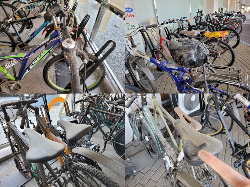 남춘천역 자전거 보관소에 주차된 대부분의 자전거가 오랜 기간 방치돼 있었음을 알 수 있다. (사진=조아서 기자)