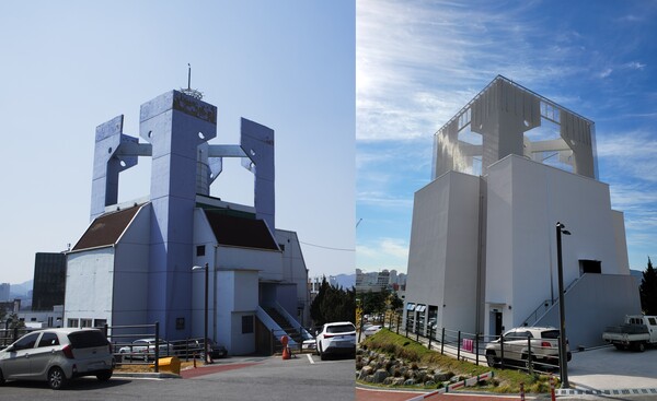 봄내극장의 과거(왼쪽)와 현재 모습 비교. (사진=춘천연극제 사무국, 조아서 기자)