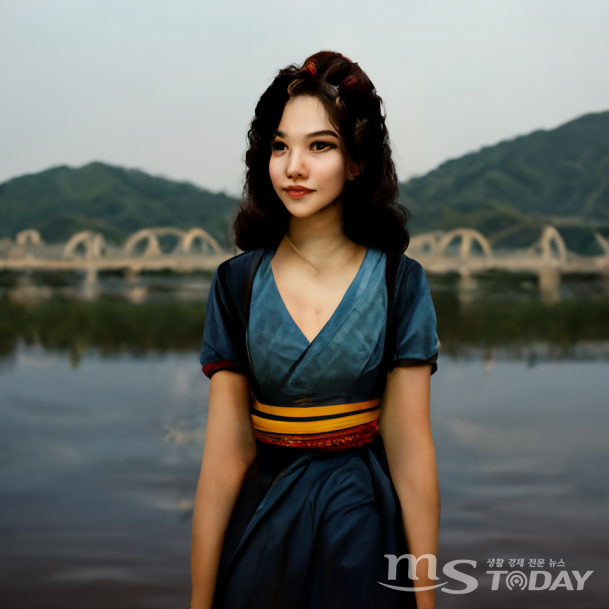 AI 프로그램에 'Chuncheon Soyang River Girl'을 입력해서 얻은 소양강처녀의 모습. AI가 생성하는 이미지로 지정 값에 따라 시행착오를 겪어 다소 이질적으로 보인다.(사진=Midjourney)
