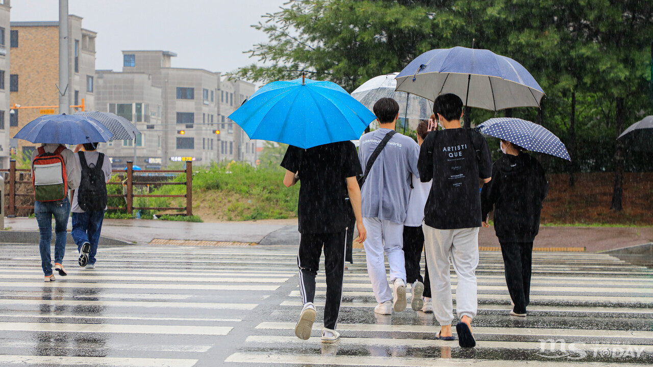 전국적으로 장마가 시작된 지난 23일 춘천시 동면 일대에서 시민들이 우산을 쓰고 걸음을 재촉하고 있다. (사진= MS TODAY DB)