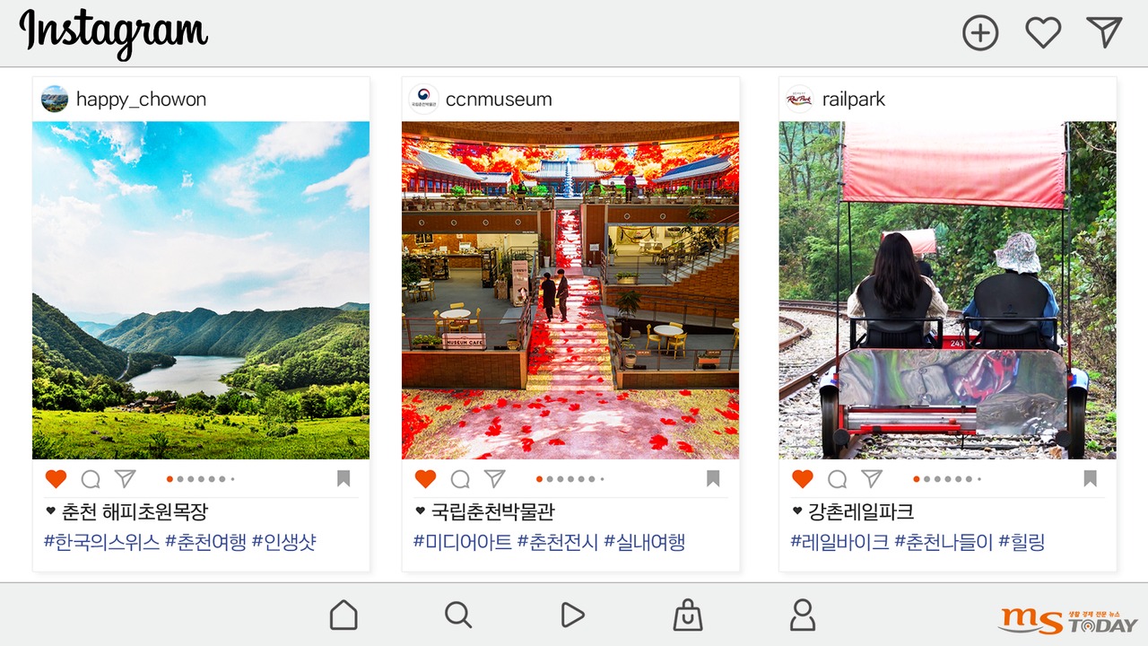 한국관광공사가 꼽은 춘천지역 핫플레이스 상위 3곳. 모두 인증 사진을 찍기 좋은 명소로 알려진 곳이다. (그래픽=박지영 기자)